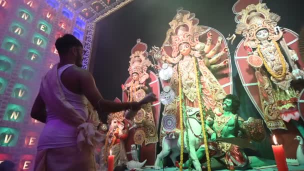 Howrah Bengala Occidental India Octubre 2019 Espejo Muestra Diosa Durga — Vídeo de stock