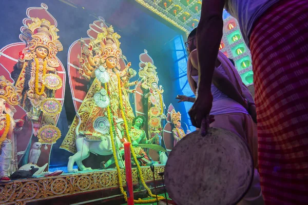 Howrah Bengala Ocidental Índia Outubro 2019 Kansor Ghonta Tocada Enquanto — Fotografia de Stock