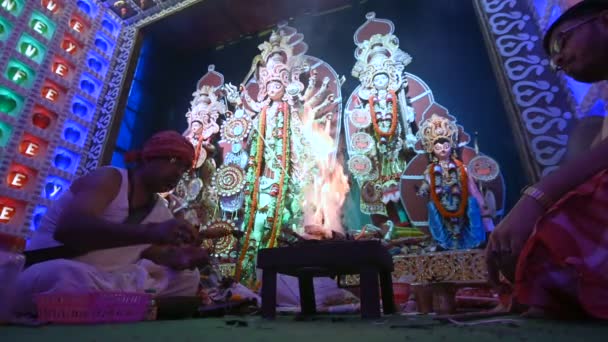 Howrah Západní Bengálsko Indie Října 2019 Hinduistické Purohity Uctívají Bohyni — Stock video