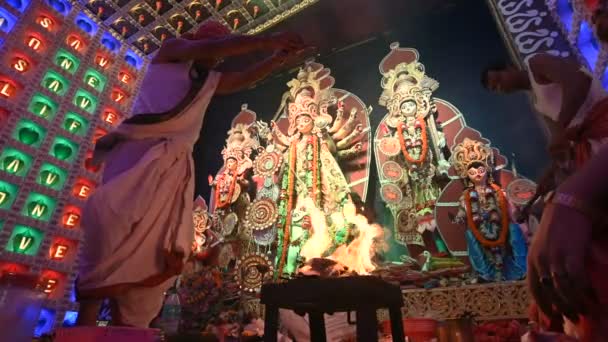 Howrah Západní Bengálsko Indie Října 2019 Hinduistické Purohity Uctívají Bohyni — Stock video
