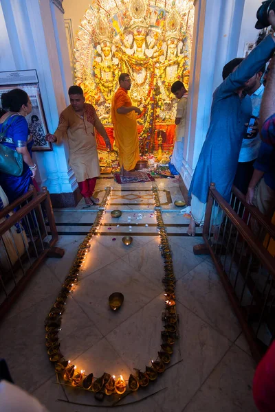 Kolkata Západní Bengálsko Indie Října 2019 108 Svítících Lamp Oddaní — Stock fotografie