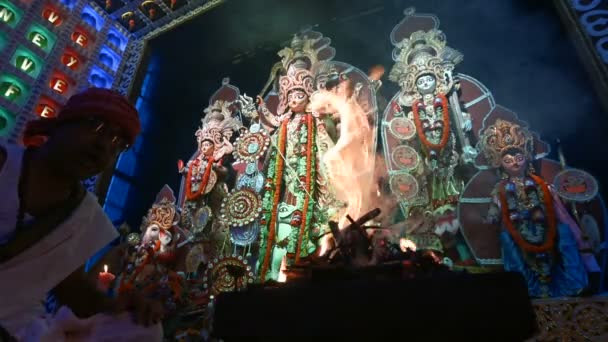 Howrah Batı Bengal Hindistan Ekim 2019 Hindu Purohit Tanrıça Durga — Stok video