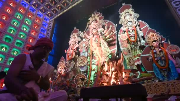 Howrah West Bengal Indie Října 2019 Hinduistická Purohit Uctívání Bohyně — Stock video