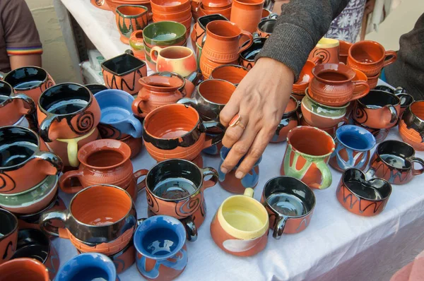 Kolkata West Bengal India January 12Th 2014 Terracotta Cups Artworks — стокове фото