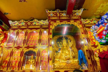 Goutam Buddha 'nın dini altın heykeli, Budist dini sembolü Sikkim Manastırı - Sikkim, Hindistan. İzinle resim çekimi.