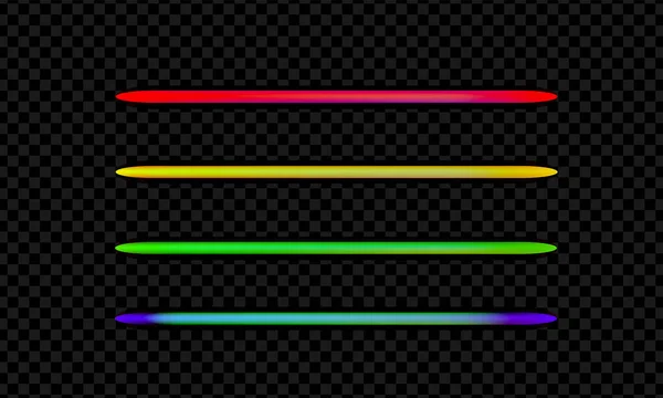 卤素灯或铅灯元件包用于夜间派对或游戏设计 霓虹灯管设置 在透明背景上隔离的彩色发光线或边框集合 彩色矢量图解 — 图库矢量图片