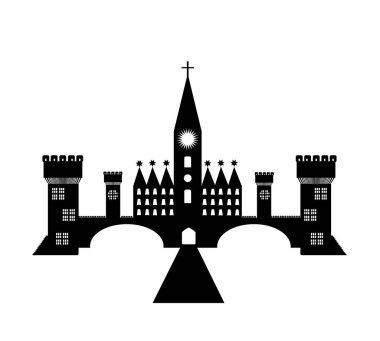 Ortaçağ şatosunun silueti. Vektör illüstrasyonu