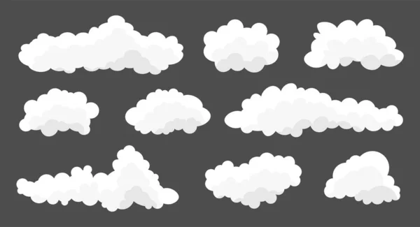 Wolken Isoliert Auf Einem Grauen Transparenten Hintergrund Einfach Niedlich Cartoon — Stockvektor