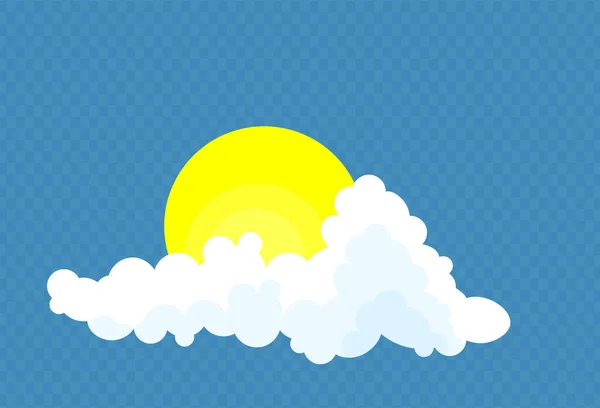 Wolken Mit Sonne Isoliert Auf Blauem Transparentem Hintergrund Einfach Niedlich — Stockvektor