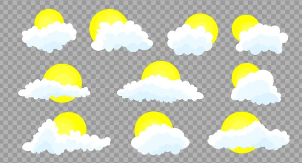 Clouds Set Isolated Grey Transparent Background Simple Cute Cartoon Design — Stock Vector