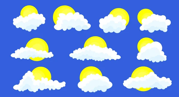 Wolken Auf Blauem Hintergrund Einfach Niedlich Cartoon Design Sammlung Von — Stockvektor