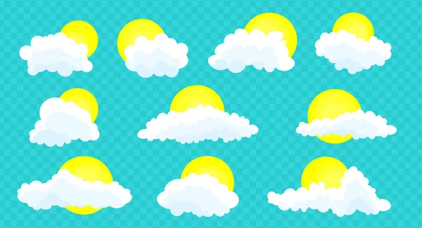 Las Nubes Establecen Aisladas Sobre Fondo Azul Transparente Diseño Dibujos — Vector de stock