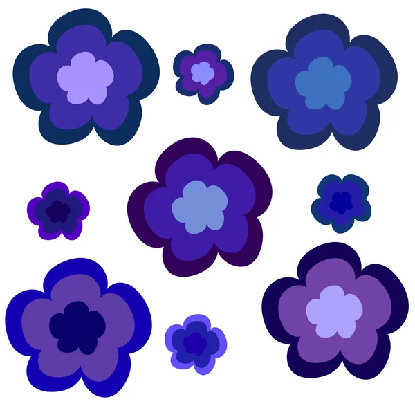 Blue and violet flowers on a white background. Vector illustration