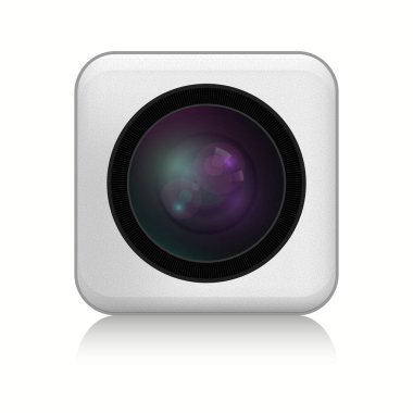 Beyaz arka planda gerçekçi kamera simgesi. Vektör illüstrasyonu