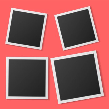 Beyaz arka planda gölgeli siyah beyaz fotoğraf çerçevesi. Vektör illüstrasyonu - Vektör