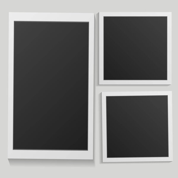 Black and white photo frame with shadows isolated on white background. Vector illustration - Vector