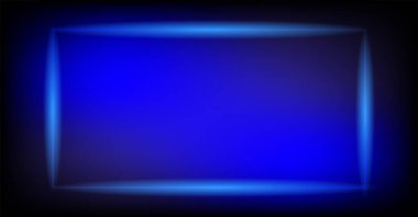 Neon işareti. Dikdörtgen ışık pankartı ve boş alan. Koyu mavi arkaplanda elektrikli dikdörtgen çerçeve. Fişekler ve parıltılarla dolu, düzgün açılı arka plan. Vintage vektör illüstrasyonu