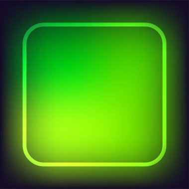 Neon işareti. Dikdörtgen ışık pankartı ve boş alan. Koyu yeşil arkaplanda elektrikli dikdörtgen çerçeve. Fişekler ve parıltılarla dolu, düzgün açılı arka plan. Vintage vektör illüstrasyonu