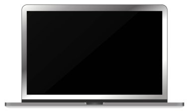 Gerçekçi, beyaz arka planda izole edilmiş gümüş metal bir defter. Dijital ekran modelleme şablonu. Vektör illüstrasyonu