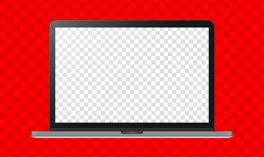 Kırmızı şeffaf arka planda izole edilmiş gerçekçi gümüş metal bir defter. Dijital ekran modelleme şablonu. Vektör illüstrasyonu