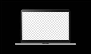 Siyah arka planda izole edilmiş gerçekçi gümüş metal bir defter. Dijital ekran modelleme şablonu. Vektör illüstrasyonu