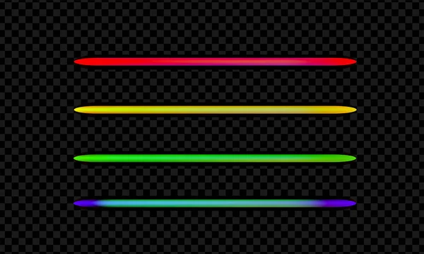 卤素灯或铅灯元件包用于夜间派对或游戏设计 霓虹灯管设置 在透明背景上隔离的彩色发光线或边框集合 彩色矢量图解 — 图库矢量图片