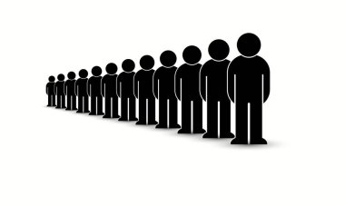 Düz stil insanlar, aile, çift, beyazlar üzerinde izole edilmiş kalabalık ikonları. Siyah bilgi grafikleri takım çalışması, liderlik, kişilik, devrim, seçim, dönüş, yönetim, yönetim kavramı. Vektör
