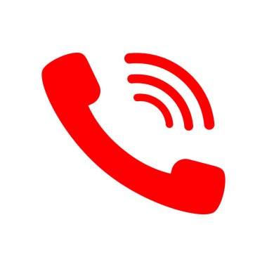 Beyaz arkaplanda kırmızı telefon ikonu vektörü. Vektör illüstrasyonu