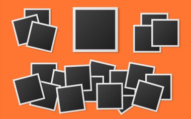 Beyaz arka planda gölgeli siyah beyaz fotoğraf çerçevesi. Vektör illüstrasyonu - Vektör