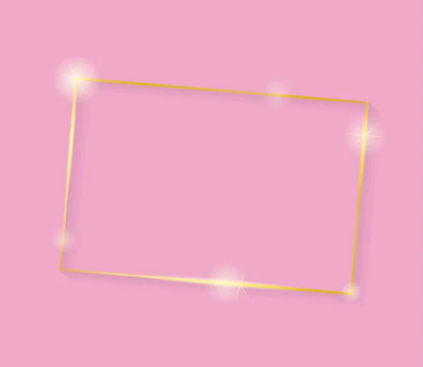 Gold Shiny Glowing Vintage Frame Shadows Isolated Pink Background Golden — Stock Vector