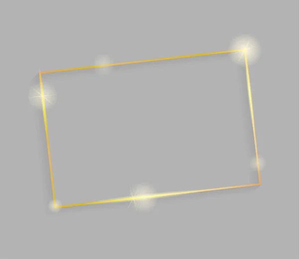 Gold Shiny Glowing Vintage Frame Shadows Isolated Grey Background Golden — Stock Vector