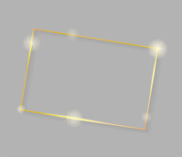 灰色の背景に隔離された影とゴールド光沢のある輝くヴィンテージフレーム 黄金の豪華な現実的な長方形の境界線 ベクトル — ストックベクタ
