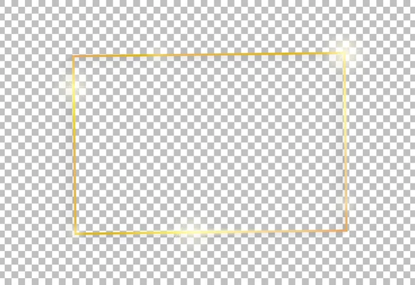 透明背景に影が隔離されたゴールド光沢のあるヴィンテージフレーム 黄金の豪華な現実的な長方形の境界線 ベクトル — ストックベクタ