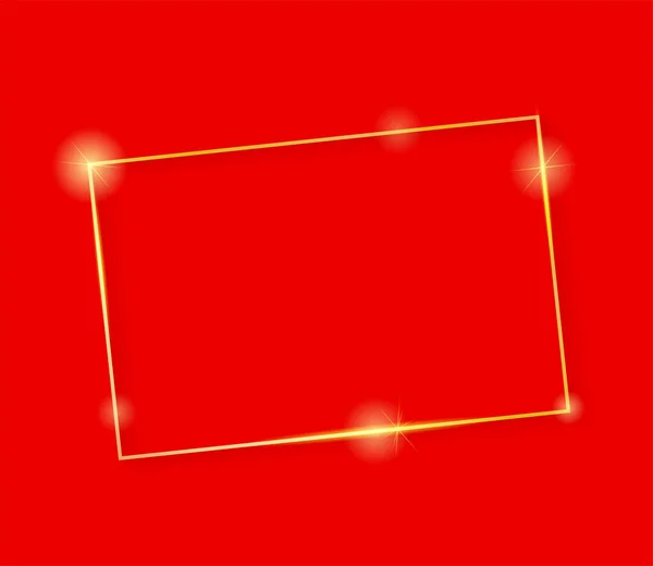 Gold Shiny Glowing Vintage Frame Shadows Isolated Red Background Golden — Stock Vector