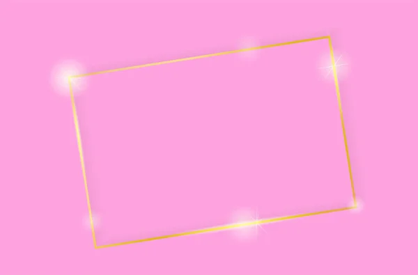 Gold Shiny Glowing Vintage Frame Shadows Isolated Pink Background Golden — Stock Vector