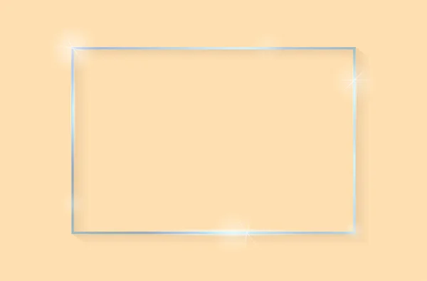 蓝色闪亮的老式镜框 阴影与橙色背景隔离 蓝色豪华写实主义矩形边框 — 图库矢量图片