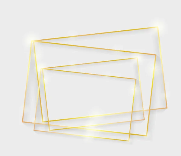 Goldglänzender Vintage Rahmen Mit Schatten Auf Grauem Hintergrund Goldener Luxuriöser — Stockvektor