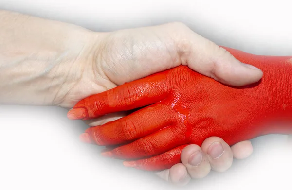 Punainen Valkoinen Kädenpuristus — kuvapankkivalokuva