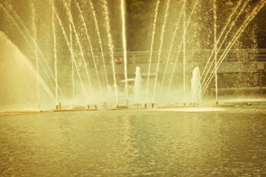 Lumpini Park, Bangkok Tayland gölde güzel pınarlarına. Sakin genel park bahçe gölet, Çeşme ve kişilerin tatil veya iş leisured sonra şehrin ortasında tekneler.