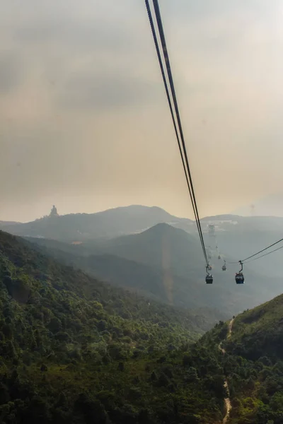 Tele Zoom Vista Estátua Buda Tian Tan Gigante Pico Montanha — Fotografia de Stock