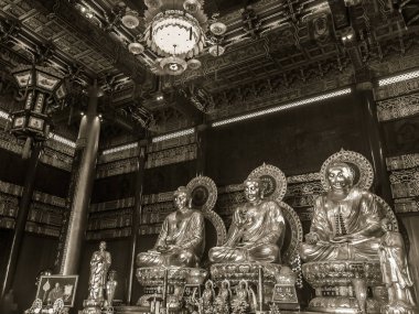 Nonthaburi, Tayland - 28 Ocak 2017: dua gelmek ve bir hak 3 Altın Buda resim Çin tapınak Tayland yapılan turist. Wat Leng-noei-yi, 2 Çin yeni yılı festival sırasında bulunan.