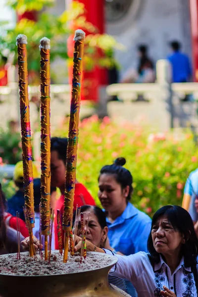 Nonthaburi Thaïlande Jan 2017 Touriste Vient Prier Fait Mérite Wat — Photo