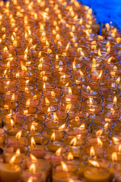 Orange Candles Glasses Chinese Temple Red Candle Kindle Fire Glass — Stock Photo, Image