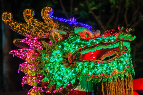 Chinese New Year Dragon Lights Bokeh Background Closeup Colorful Dragon — Stock Photo, Image