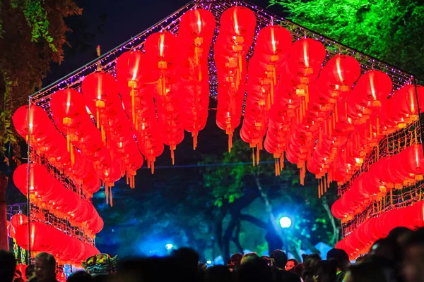 Schöne Rote Chinesische Laterne Der Nacht Während Des Neujahrsfestes Mit — Stockfoto