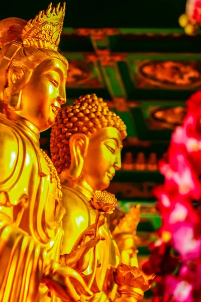 Hermosas Estatuas Bodhisattva Oro Templo Chino Tailandia — Foto de Stock