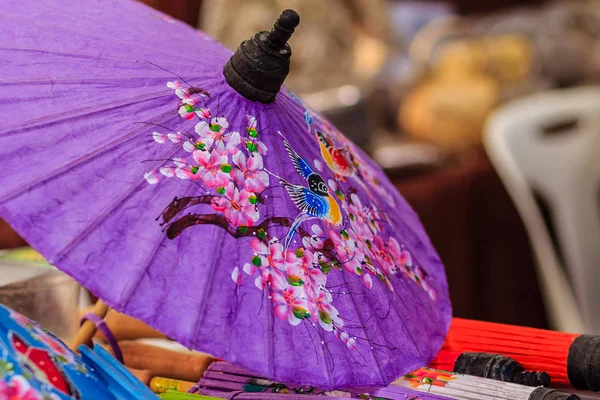 Belo Guarda Chuvas Artesanais Para Venda Mercado Local Norte Tailândia — Fotografia de Stock