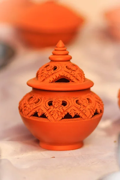 Beautiful Handmade Ceramic Lamp Thai Style Patterns Гончарная Лампа Тайском — стоковое фото