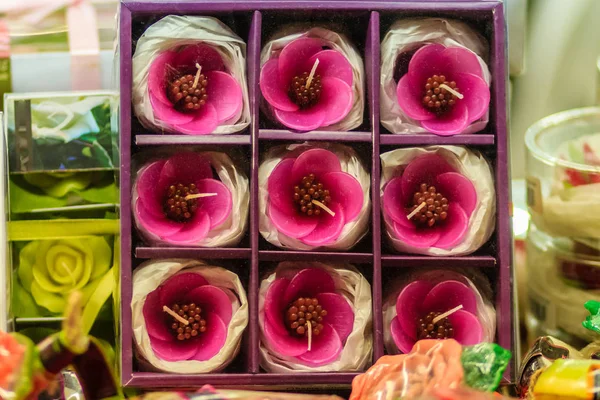 Όμορφο Αρωματικό Κερί Που Μοιάζουν Ροζ Λουλούδι Εξωτικά Κερί Σκαλιστά — Φωτογραφία Αρχείου