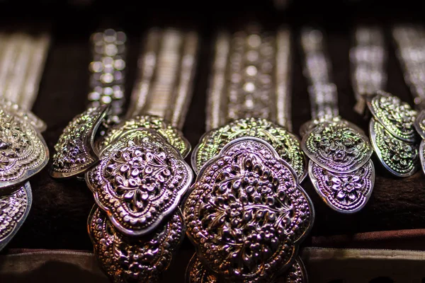 Beautiful Ancient Thai Genuine Silver Jewelry Retro Engraved Silverware Beautiful — Stock Photo, Image